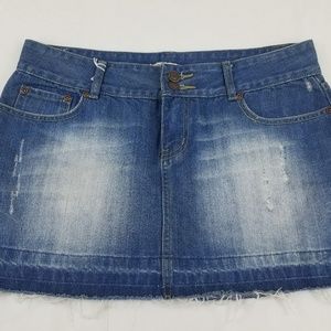 Denim Skirt Forever Blue Jean L Distressed Frayed
